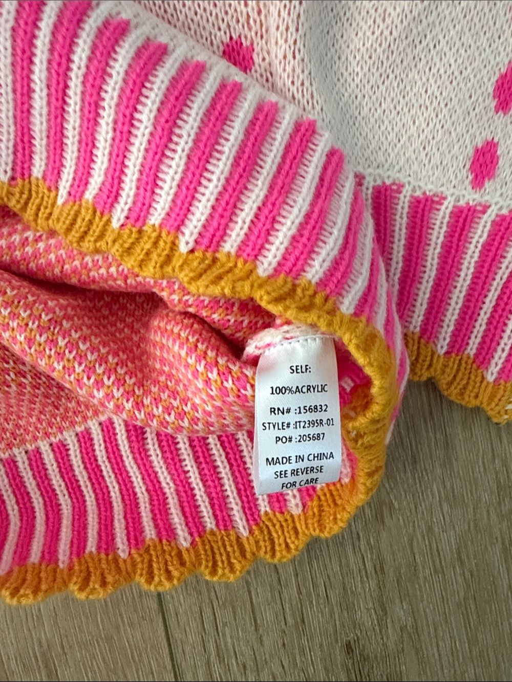 BIBI | Pink & Mustard Floral Knit Sweater | size S | Scalloped Hem - Picture 3 of 4
